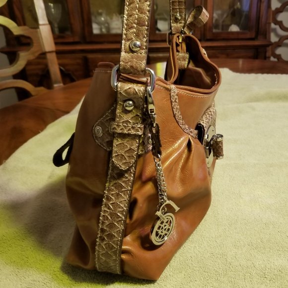 nicole by Nicole Miller Cognac Shoulder Bag with Snake Skin detail - Picture 11 of 16